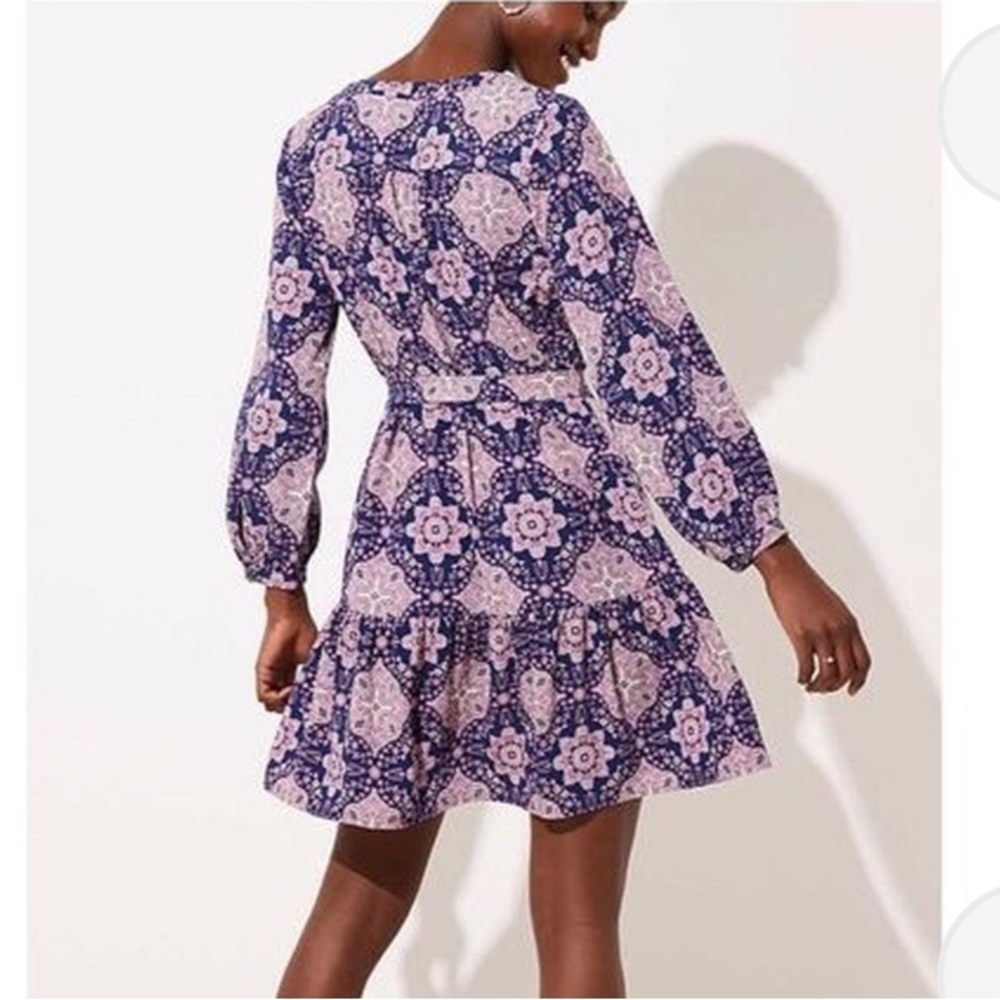 $Offers Loft M tie up button down Floral Blue and Pink Dress